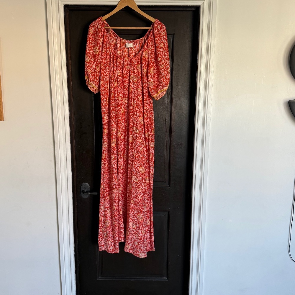 Natalie Martin Silk Vivi Dress Orange Floral in Size Large
